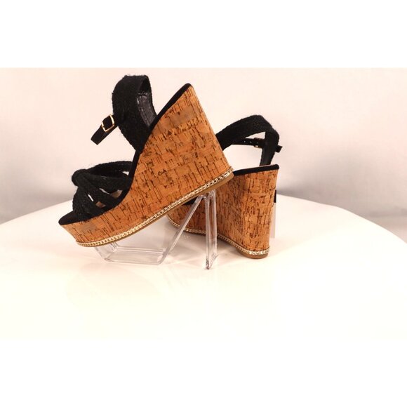 Time & Tru Black Strappy Cork Wedge Sandals Size 8 - Picture 8 of 11